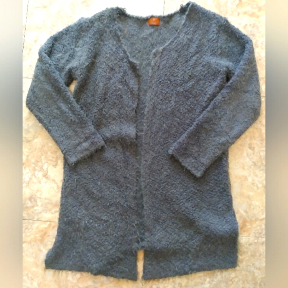 POL Fuzzy Popcorn Eyelash Long Open front cardigan, size M